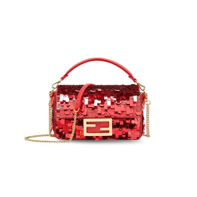 FENDI SEQUIN PAILLETTES VITELLO GRACE SEX AND THE CITY MINI BAGUETTE MATTONE 8BS017AMP0F0V3L (19*11.5*4cm)